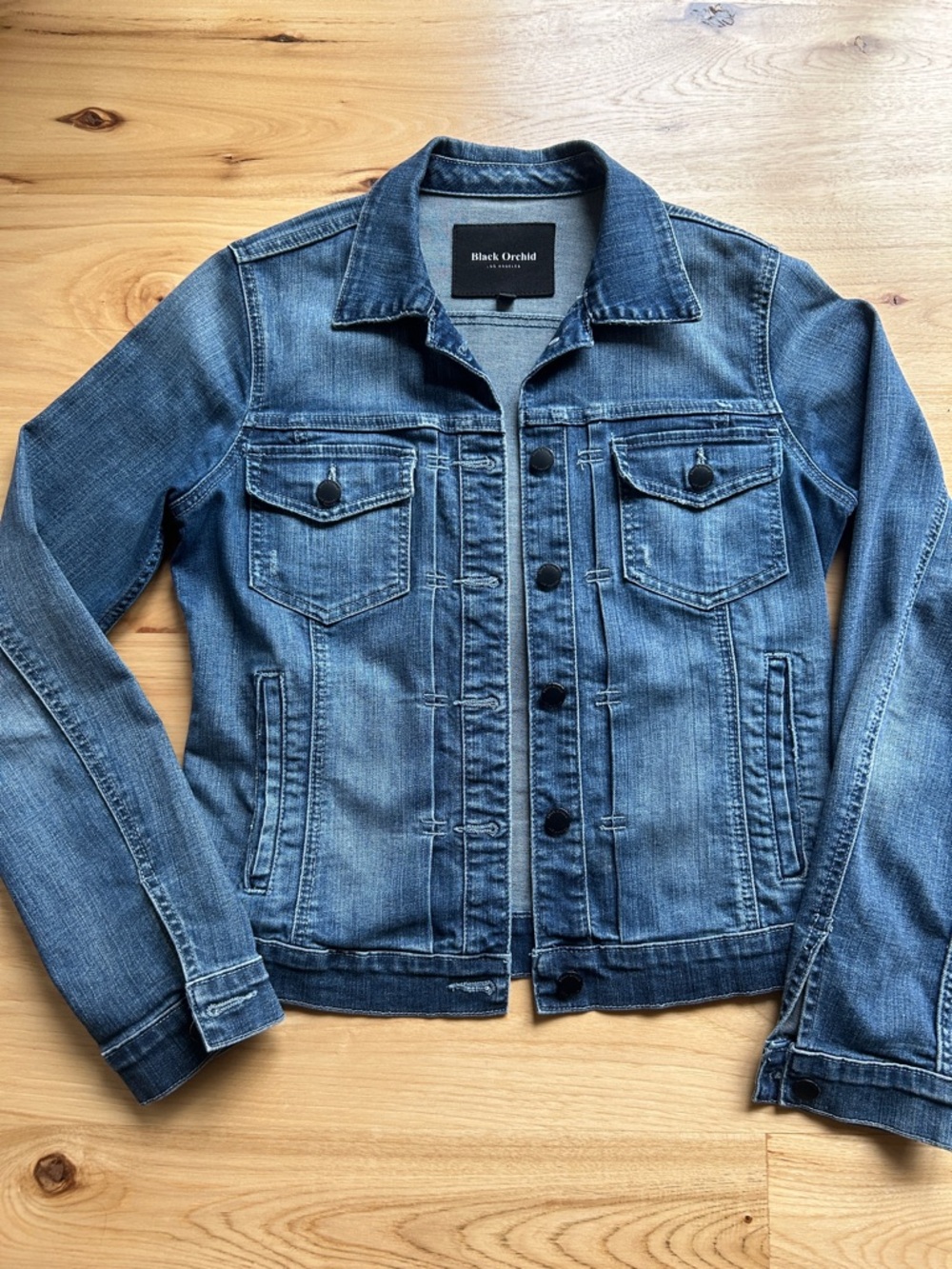 Black Orchid Medium Blue Denim Jacket with Button Front